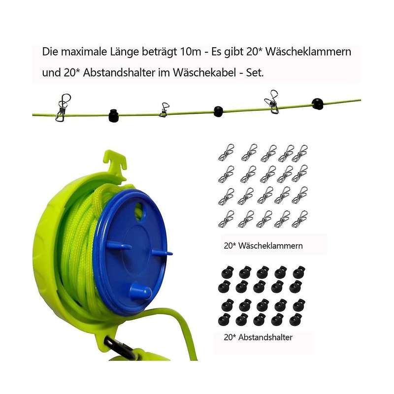 Retractable Clothes Line,10 Metre Anti-winding Washing Line, Adjustable Camping Washing Line for Ca