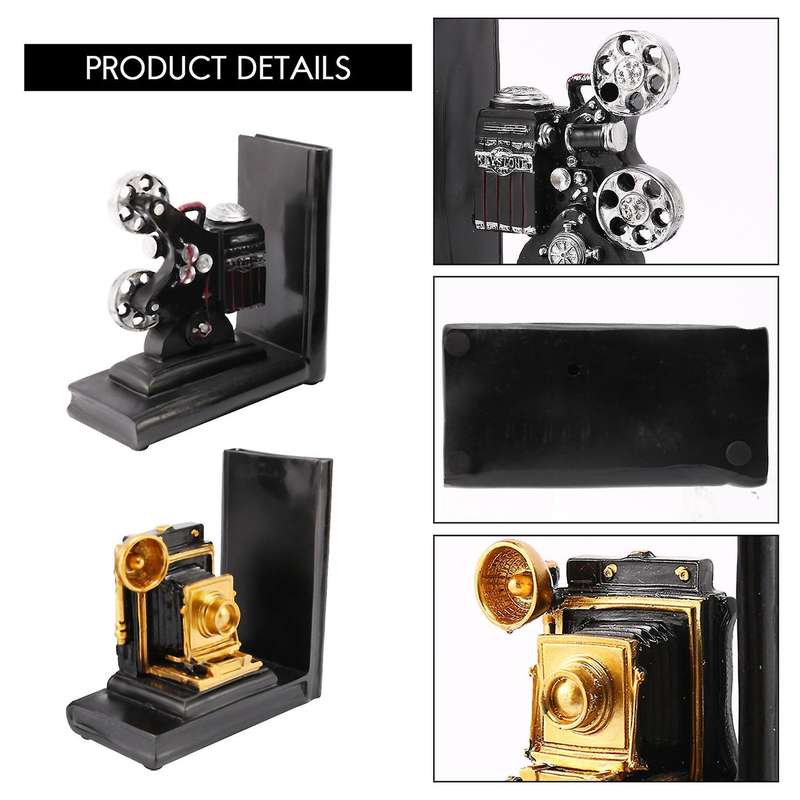 Retro Camera Bookend Film Projector Black Silver Collector's Project Bookcase Vintage Jewelry Study