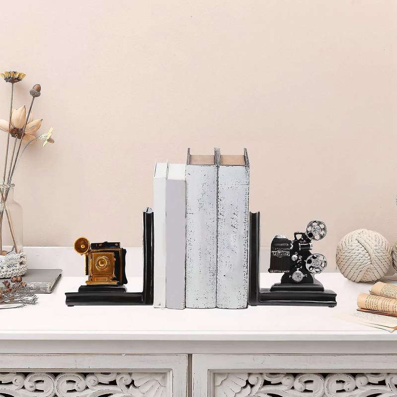 Retro Camera Bookend Film Projector Black Silver Collector's Project Bookcase Vintage Jewelry Study