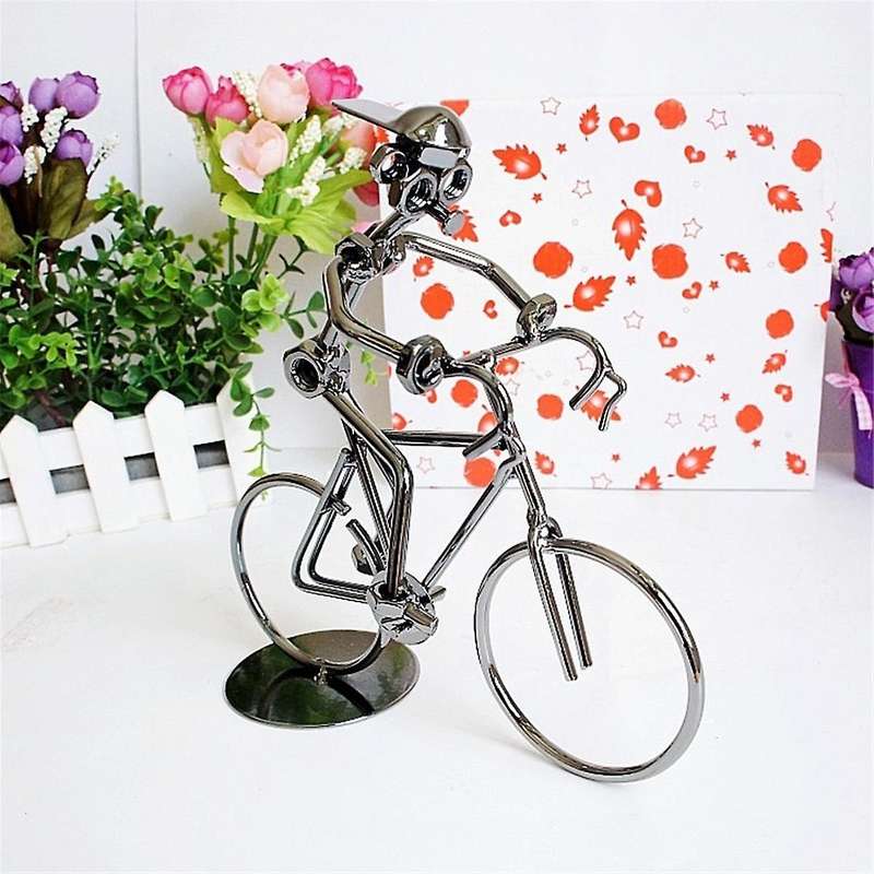 Retro Cyclists Model Iron Art Metal Bicycle Ornament A Man Riding Bike Statue Figurine for Home Libr