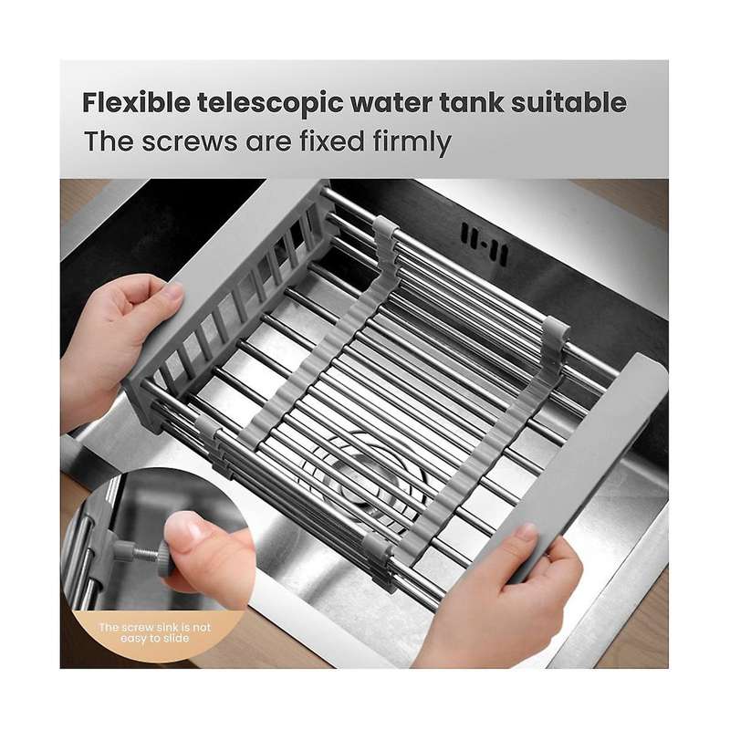 Retractable Stainless Steel Kitchen Dish Drying Rack, Sink Draining Basket, Fruit and Dish Rack, Di