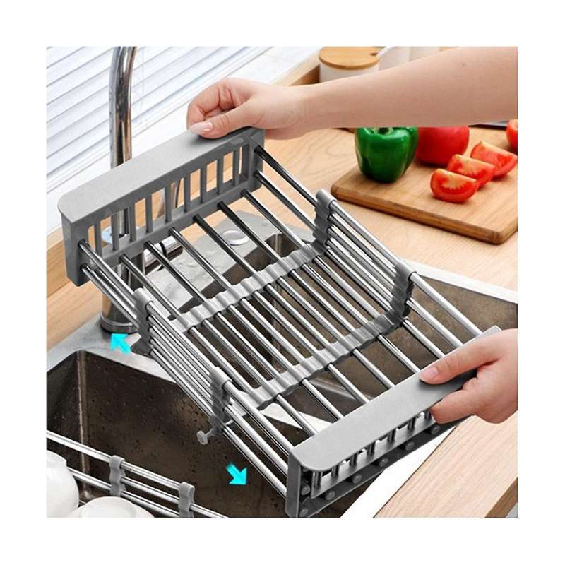 Retractable Stainless Steel Kitchen Dish Drying Rack, Sink Draining Basket, Fruit and Dish Rack, Di