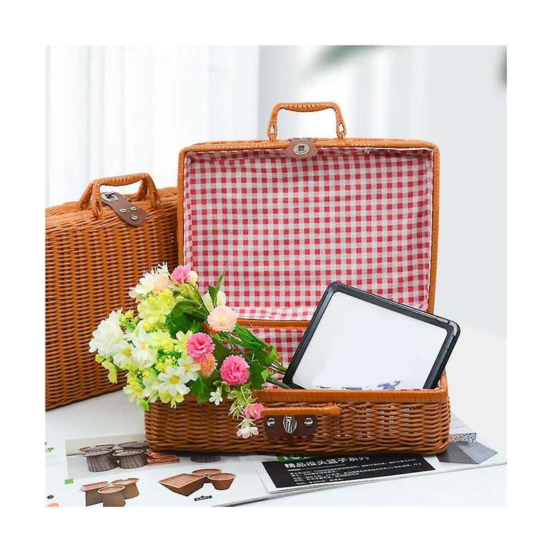 Retro Imitation Rattan Picnic Basket Woven Suitcase Hand Woven Photography Props Home Decoration St