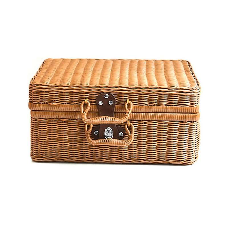Retro Imitation Rattan Picnic Basket Woven Suitcase Hand Woven Photography Props Home Decoration St