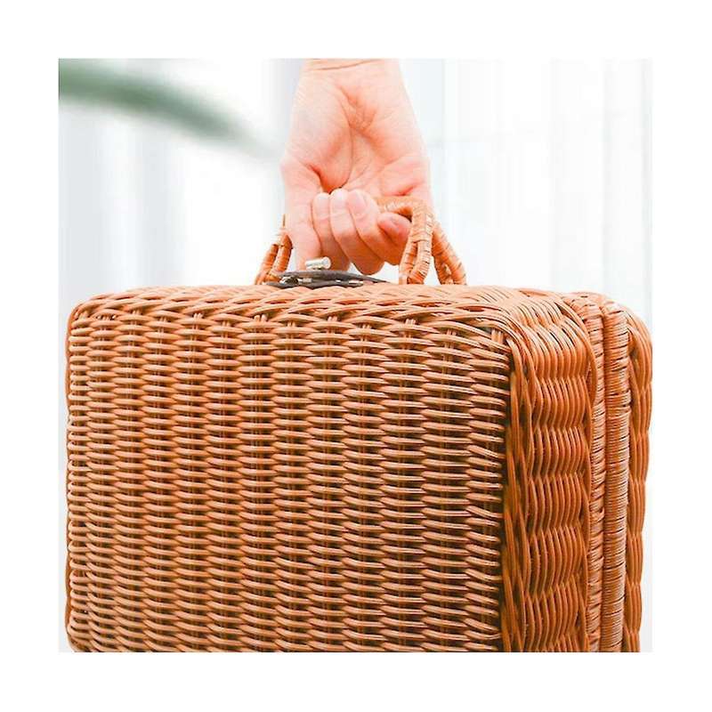 Retro Imitation Rattan Picnic Basket Woven Suitcase Hand Woven Photography Props Home Decoration St