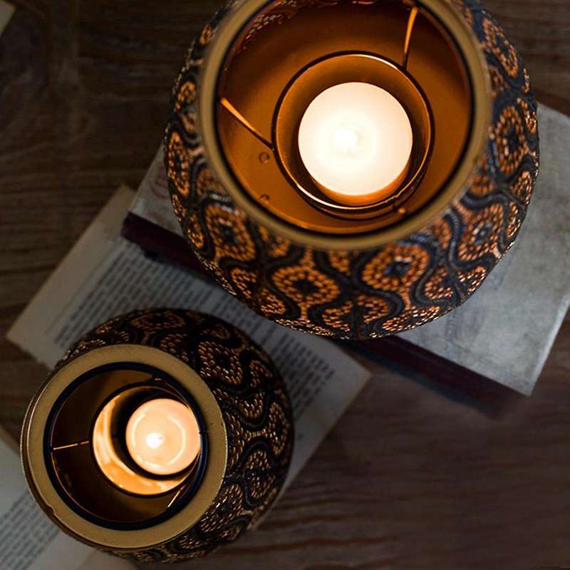 Retro Hollow Carved Candle Holder Made Old Craft Lantern for Candle Night Light Indoor Home Decorati