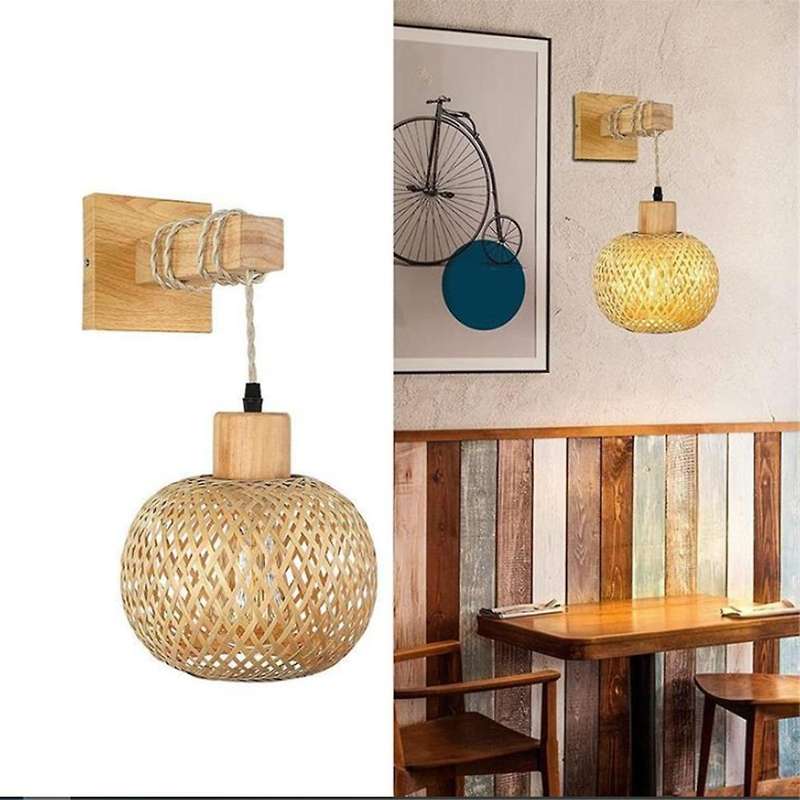 Retro Japanese Style Bamboo Bedside Wall Lamp Restaurant Rattan Lampmine Bedroom Background Wall Lam