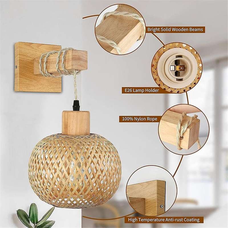 Retro Japanese Style Bamboo Bedside Wall Lamp Restaurant Rattan Lampmine Bedroom Background Wall Lam