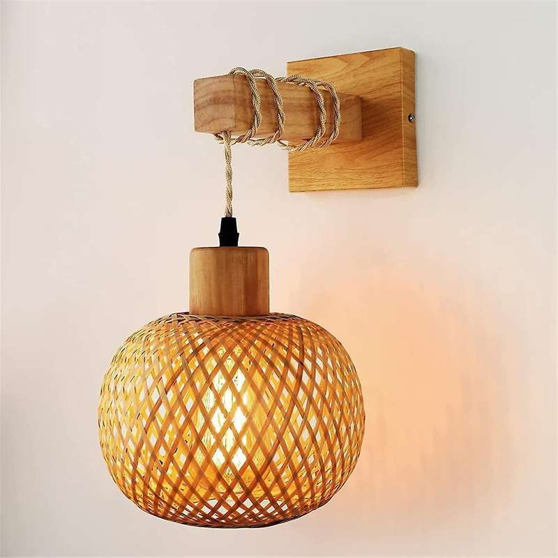 Retro Japanese Style Bamboo Bedside Wall Lamp Restaurant Rattan Lampmine Bedroom Background Wall Lam