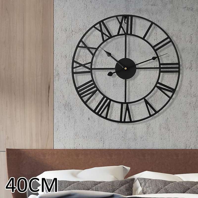 Retro Metal Roman Numeral Wall Clock Iron Round Large Outdoor Garden Home Office Decoration Classic