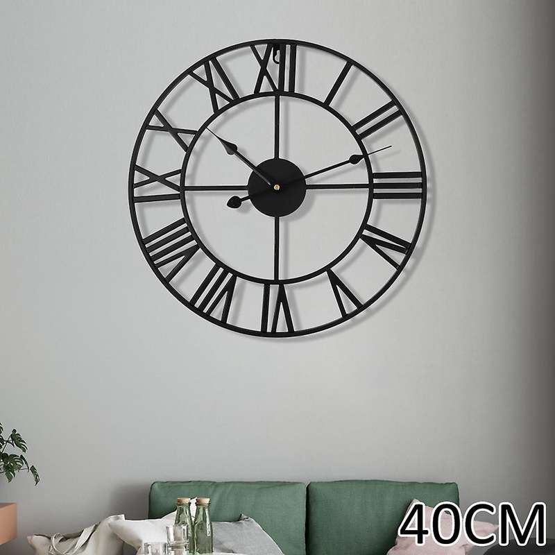 Retro Metal Roman Numeral Wall Clock Iron Round Large Outdoor Garden Home Office Decoration Classic