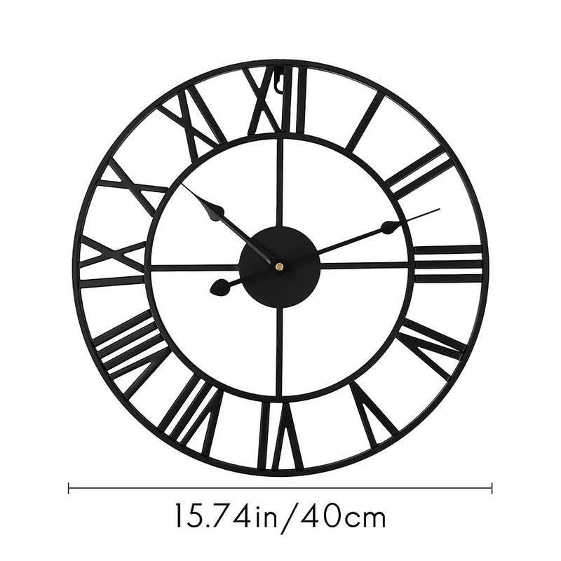 Retro Metal Roman Numeral Wall Clock Iron Round Large Outdoor Garden Home Office Decoration Classic