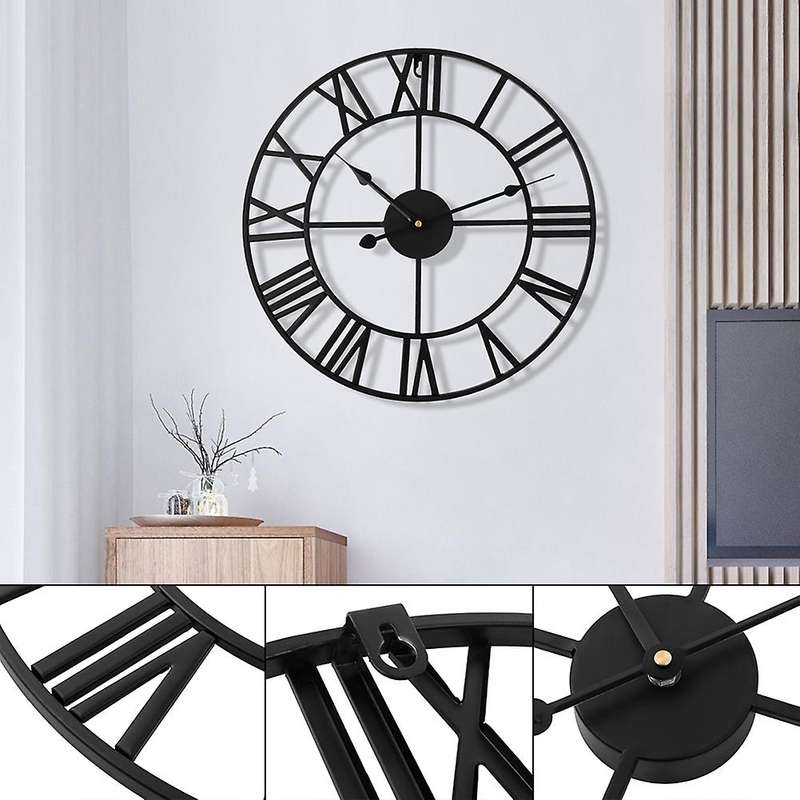 Retro Metal Roman Numeral Wall Clock Iron Round Large Outdoor Garden Home Office Decoration Classic