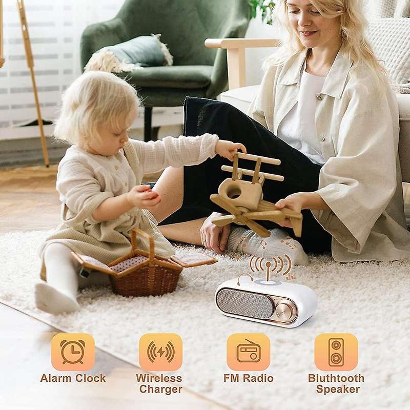 Retro Radio Alarm Clock , Wireless Super Fast 10W Charging Large Display Alarm Clock FM Radio, TF -W