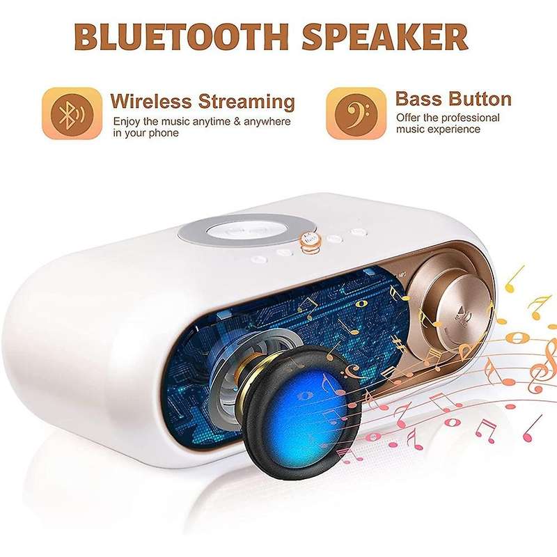 Retro Radio Alarm Clock , Wireless Super Fast 10W Charging Large Display Alarm Clock FM Radio, TF -W