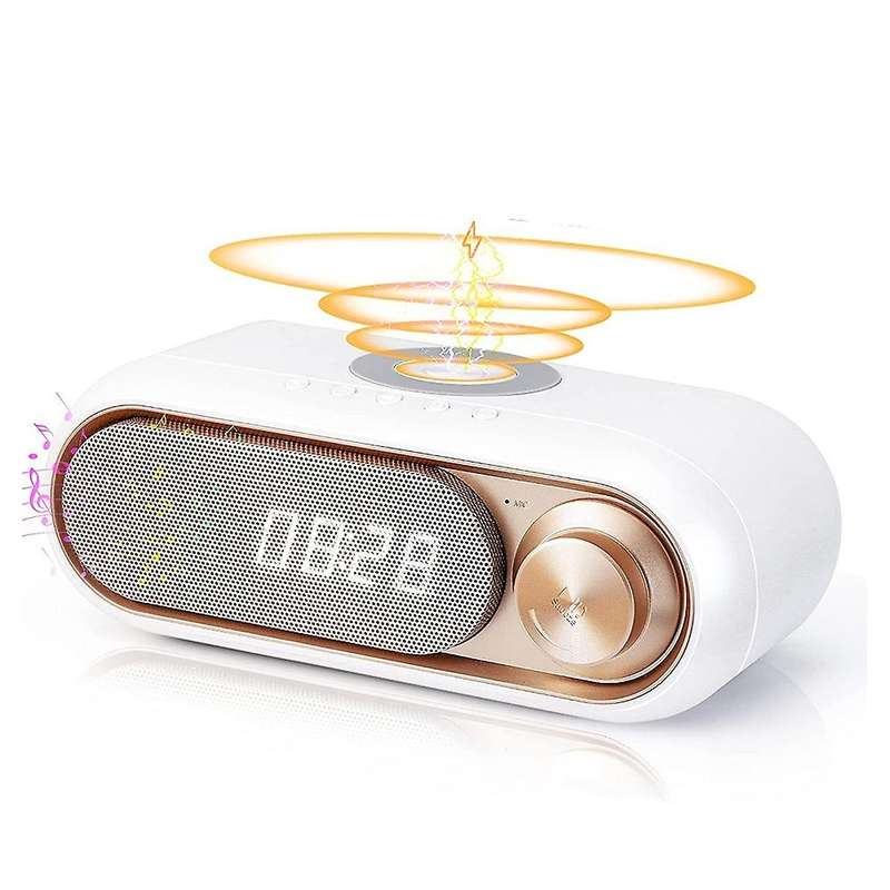 Retro Radio Alarm Clock , Wireless Super Fast 10W Charging Large Display Alarm Clock FM Radio, TF -W