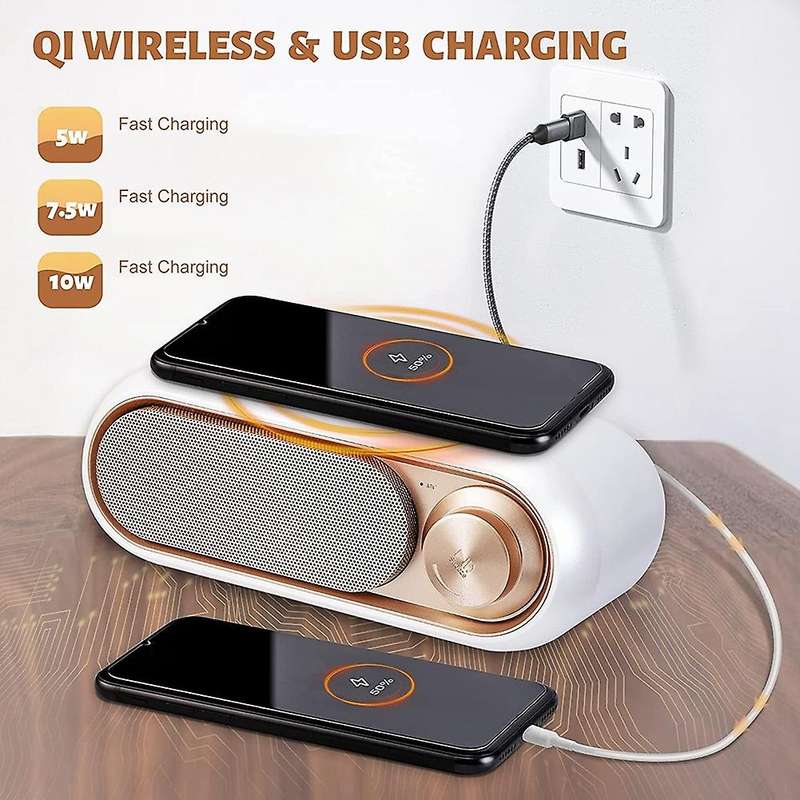 Retro Radio Alarm Clock , Wireless Super Fast 10W Charging Large Display Alarm Clock FM Radio, TF -W