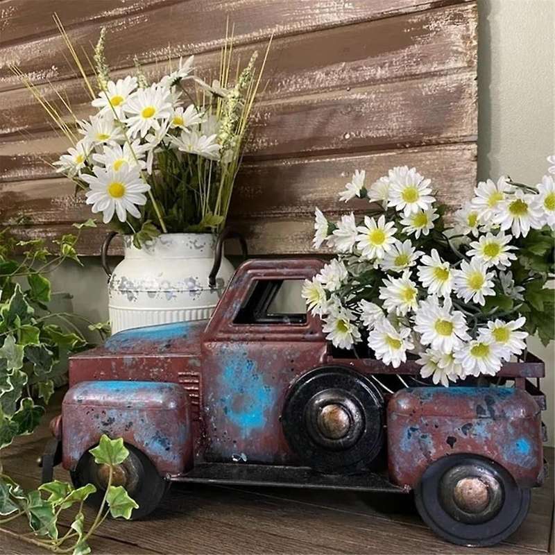 Retro Scrapped Truck Flower Pots Flowers and Plants Succulent Potted Resin Crafts Ornaments