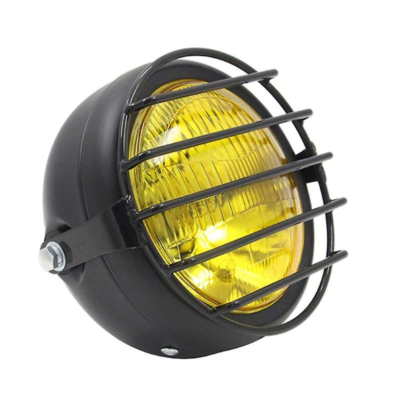 Retro Vintage Motorcycle Universal Side Mount 35W 6.5 Inch Amber Headlight Cafe with Grille