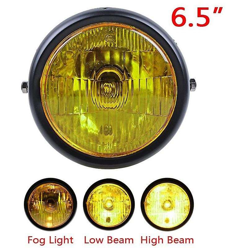 Retro Vintage Motorcycle Universal Side Mount 35W 6.5 Inch Amber Headlight Cafe with Grille