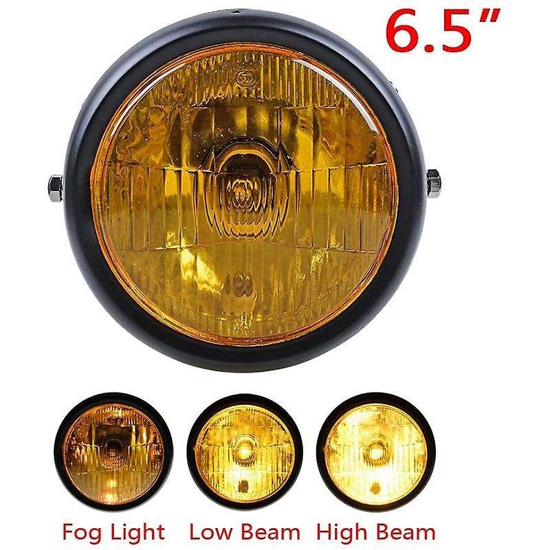 Retro Vintage Motorcycle Universal Side Mount 35W 6.5 inch Amber Headlight Caf with Grille + Brack