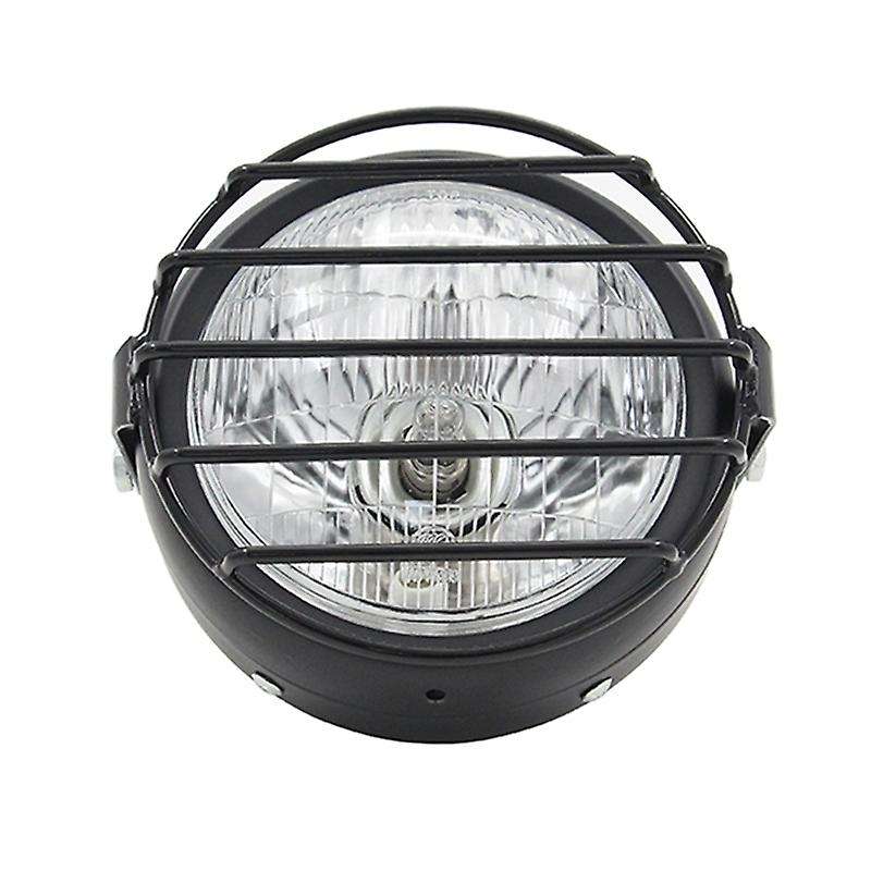 Retro Vintage Motorcycle Universal Side Mount 35W 6.5 Inch White Headlight Cafe with Grille