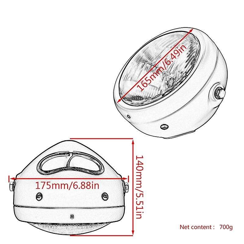 Retro Vintage Motorcycle Universal Side Mount 35W 6.5 Inch White Headlight Cafe with Grille