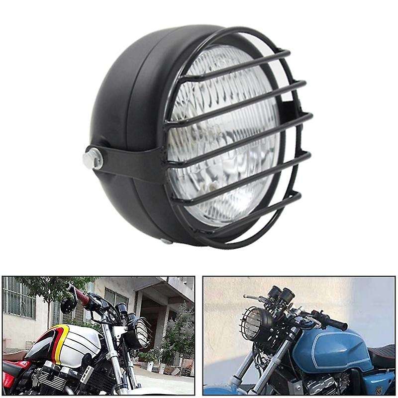 Retro Vintage Motorcycle Universal Side Mount 35W 6.5 Inch White Headlight Cafe with Grille
