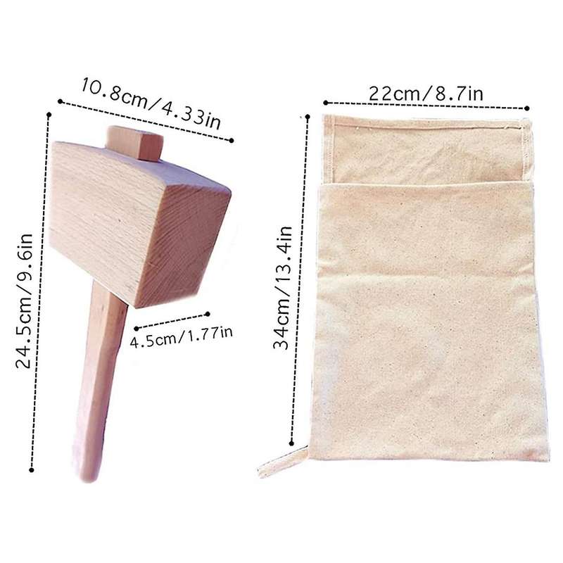 Reusable Canvas Crushed Ice Bags,Wooden Mallet Bar, Steel Ice Scoop and Ice Tongs, for Bar Tools Kit