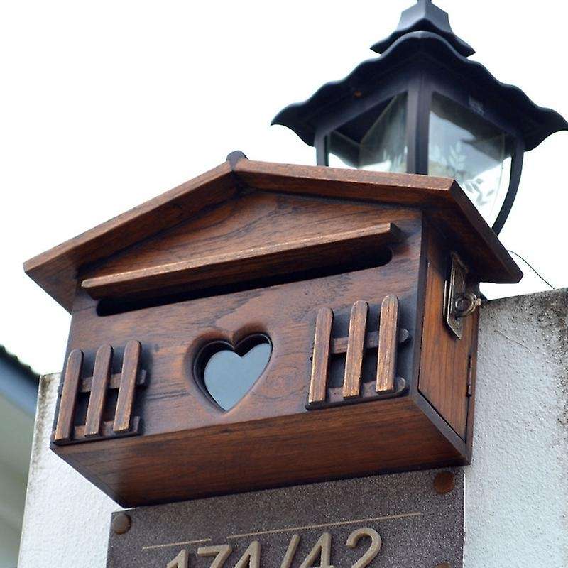 Retro Wooden Post Box Exquisite Outdoor Rainproof Suggestion Box Letter Box