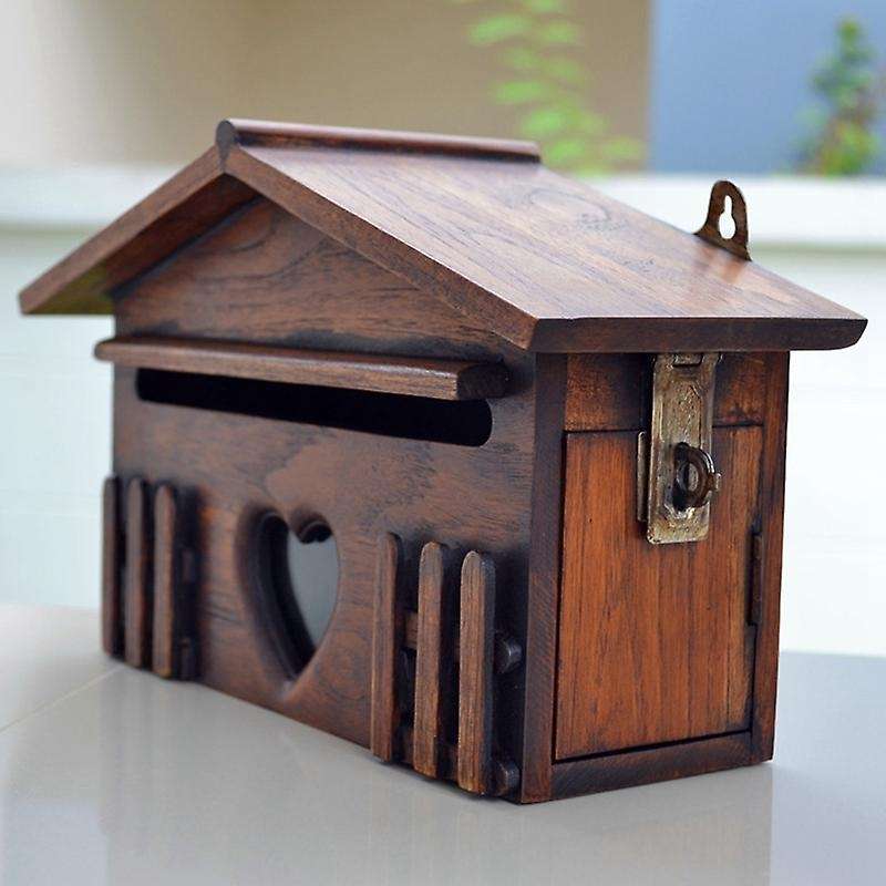Retro Wooden Post Box Exquisite Outdoor Rainproof Suggestion Box Letter Box