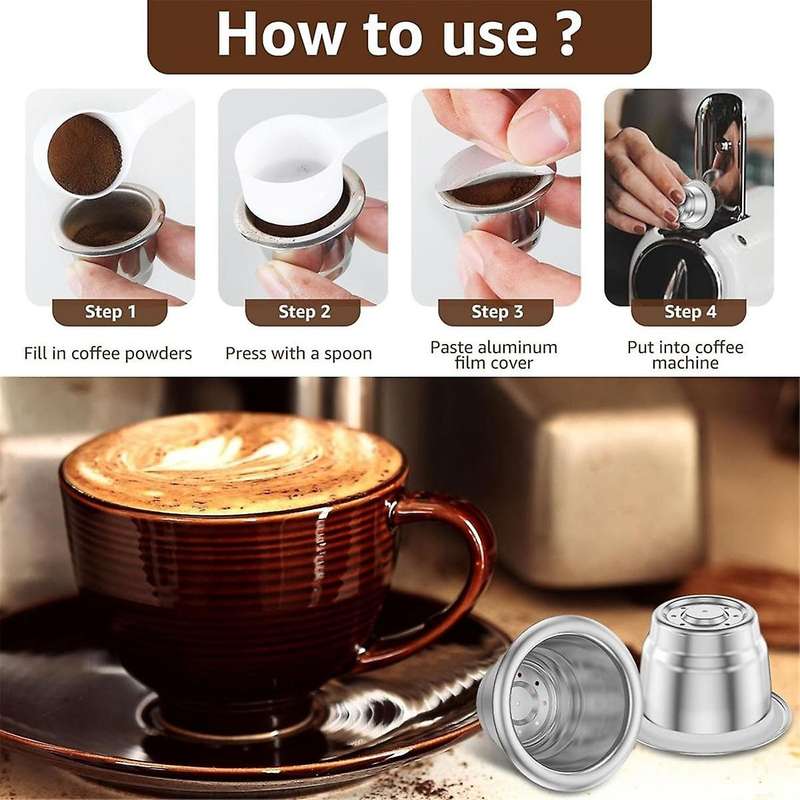 Reusable Espresso Capsules, Stainless Steel Refillable Espresso Pods with Aluminum Foils