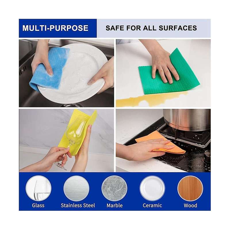 Reusable Dish Cloths, Cellulose Sponge Cloth for Kitchen, Absorbent Cleaning Cloth, 10 Pack, Multi C
