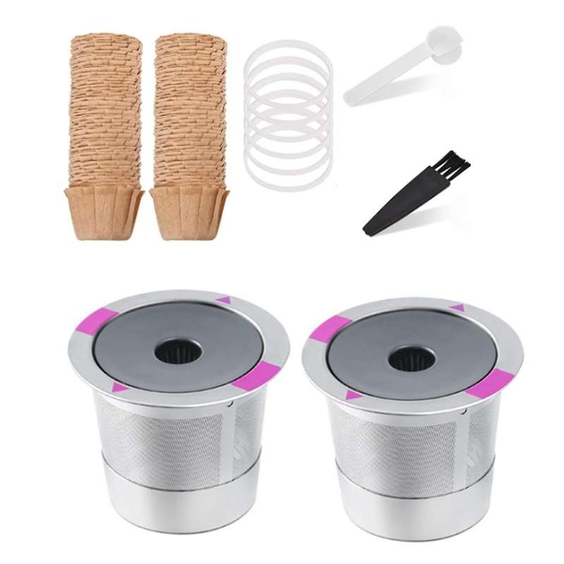 Reusable K Cups for , 2 Stainless Steel Coffee Pods for 1.0 Coffee Maker,6 Silicone Rings and Paper