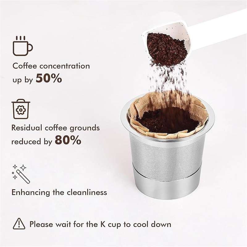 Reusable K Cups for , 2 Stainless Steel Coffee Pods for 1.0 Coffee Maker,6 Silicone Rings and Paper