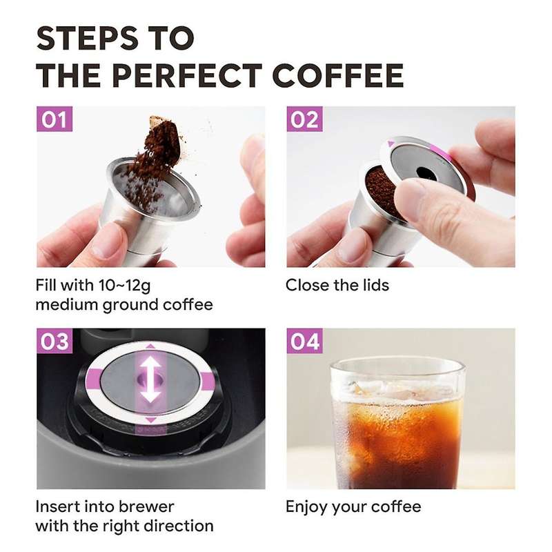 Reusable K Cups for , 2 Stainless Steel Coffee Pods for 1.0 Coffee Maker,6 Silicone Rings and Paper
