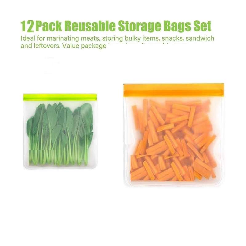 Reusable Storage Bags - 12 Pack Leakproof Freezer Bags Free Reusable Freezer Bags for Travel