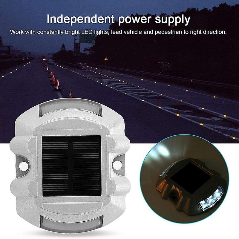 Reusable Solar Road, 2pcs 6 Led Stud Lights Ground Garden Lawn Path Deck Dock White Warning Lights(