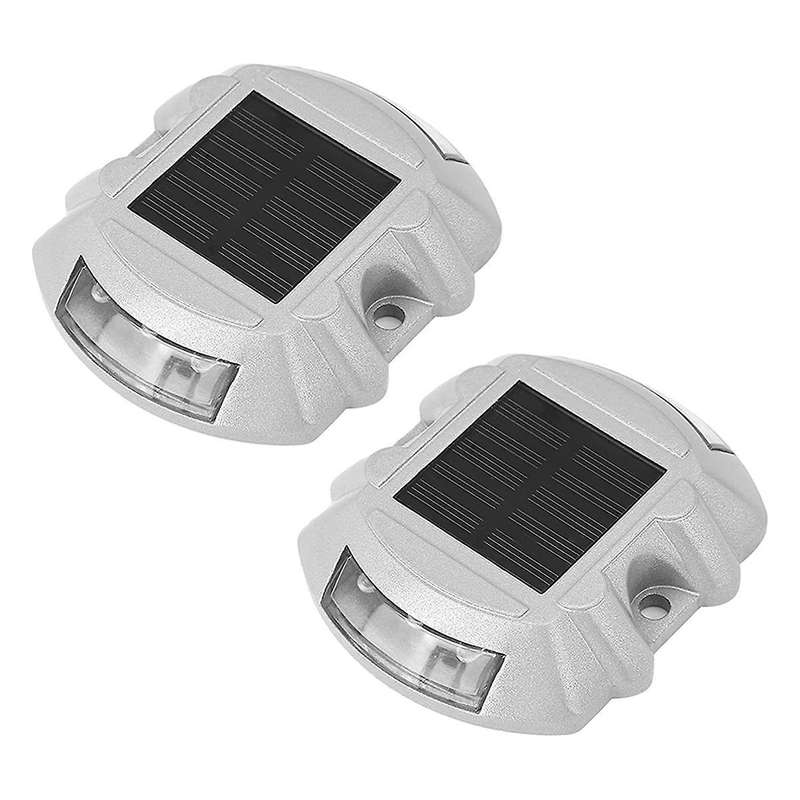 Reusable Solar Road, 2pcs 6 Led Stud Lights Ground Garden Lawn Path Deck Dock White Warning Lights(