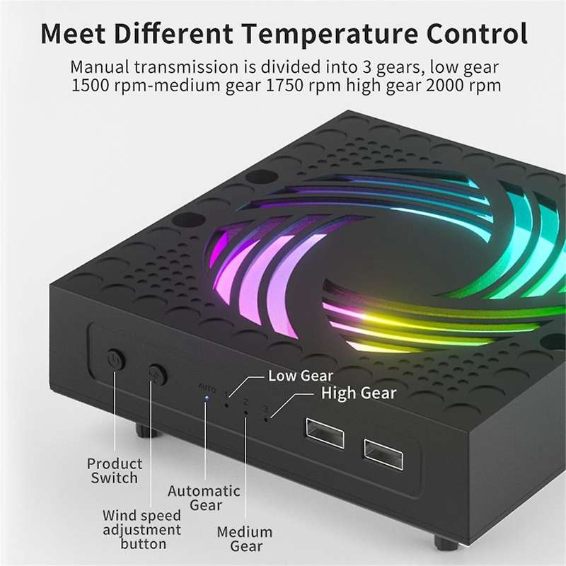 Rgb Colorful Cooling Fan for Game Console Adjustable Wind Speed Heat Dissipation Fan with Usb Charge