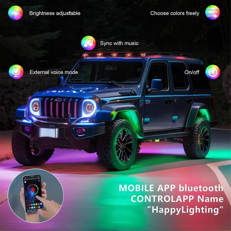 Rgb Rock Lights, Multicolor Underglow Lights Kit with App Control Flashing Music Mode Waterproof Whe