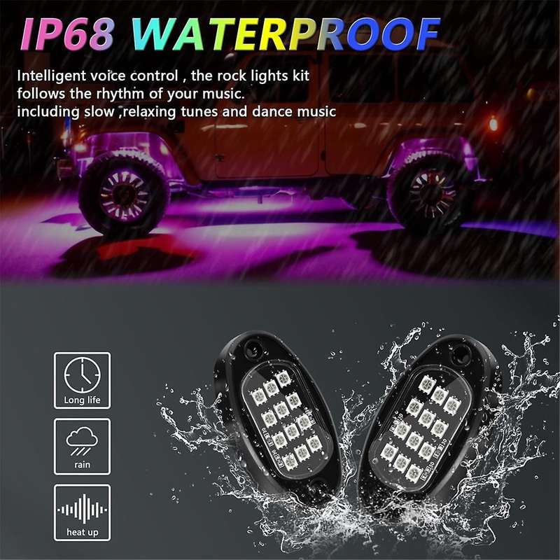 Rgb Rock Lights, Multicolor Underglow Lights Kit with App Control Flashing Music Mode Waterproof Whe