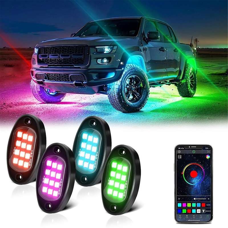 Rgb Rock Lights, Multicolor Underglow Lights Kit with App Control Flashing Music Mode Waterproof Whe