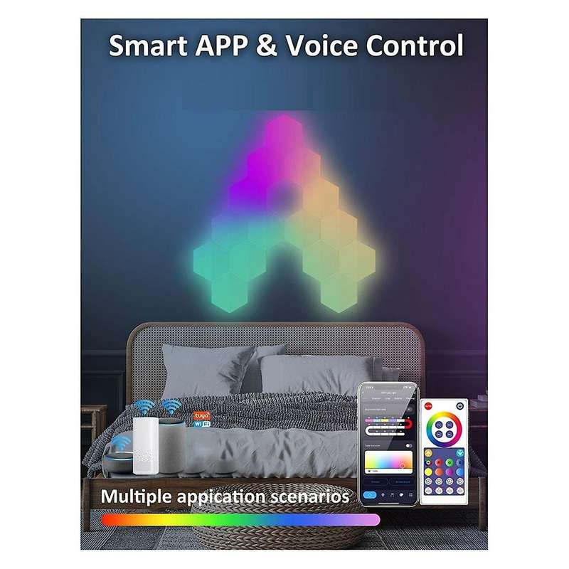 Rgb Smart Light Board Hexagonal Lamp Indoor Atmosphere Wall Lamp Voice Control App Night Light for G