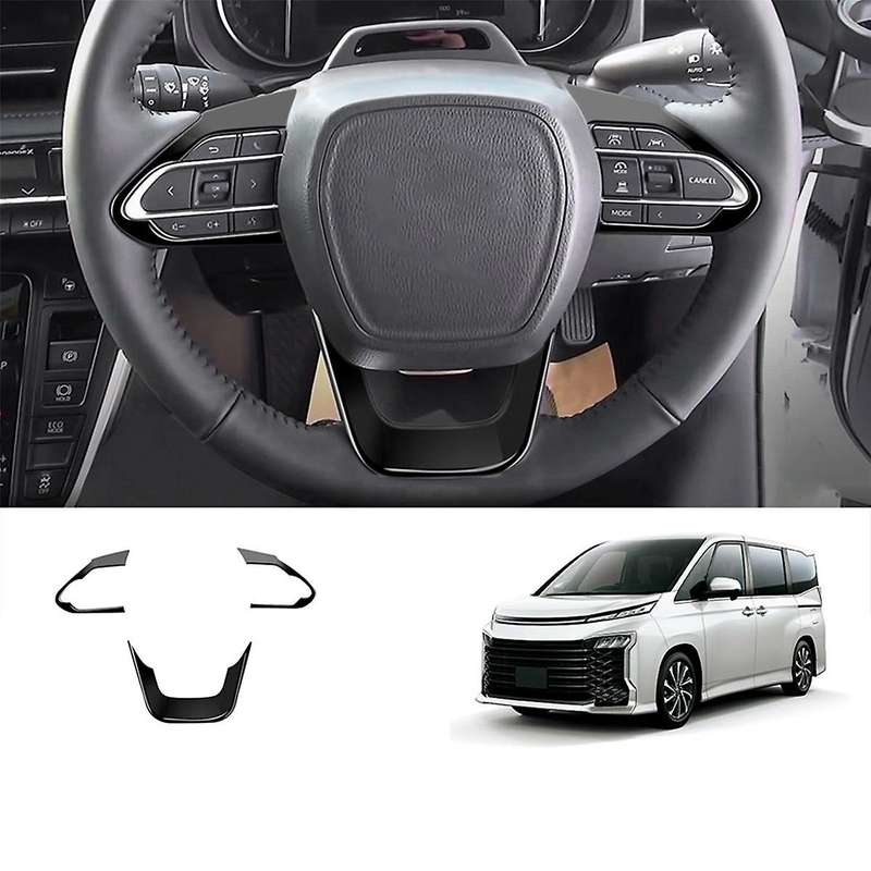 RHD Car Interior Steering Wheel Cover Trim Sticker Kits for Voxy Noah 90 Series 2022 2023+ Glossy Bl