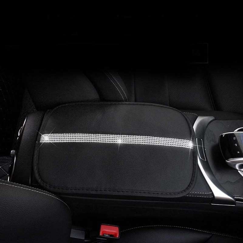 Rhinestone Car Armrest Box Cushion PU Car Armrest Seat Cover Protective Cover Universal