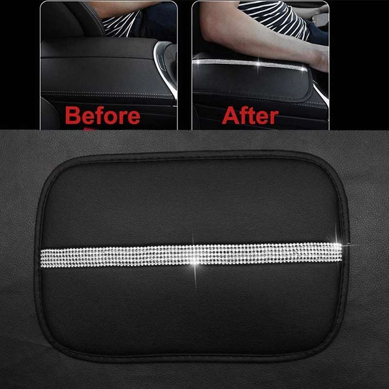 Rhinestone Car Armrest Box Cushion PU Car Armrest Seat Cover Protective Cover Universal