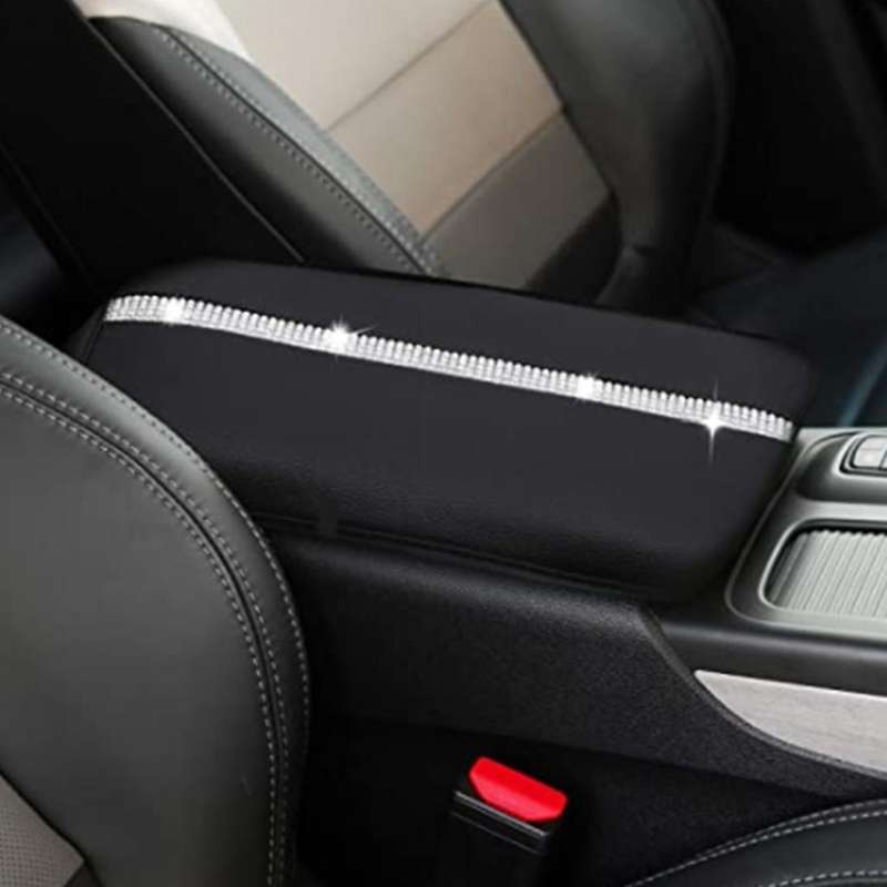 Rhinestone Car Armrest Box Cushion PU Car Armrest Seat Cover Protective Cover Universal