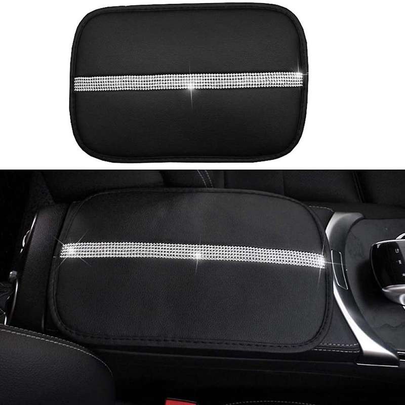 Rhinestone Car Armrest Box Cushion PU Car Armrest Seat Cover Protective Cover Universal