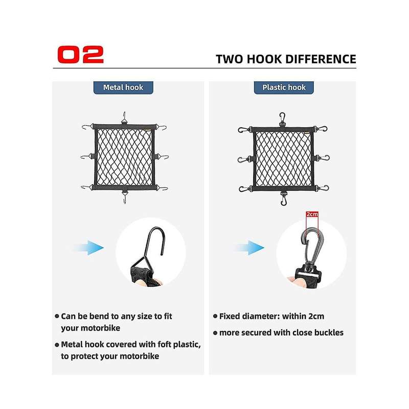 Rhinowalk Motorcycle Helmet Holder Net 8 Plastic Hooks Motorbike Luggage Net Holder Mesh Storage Tr